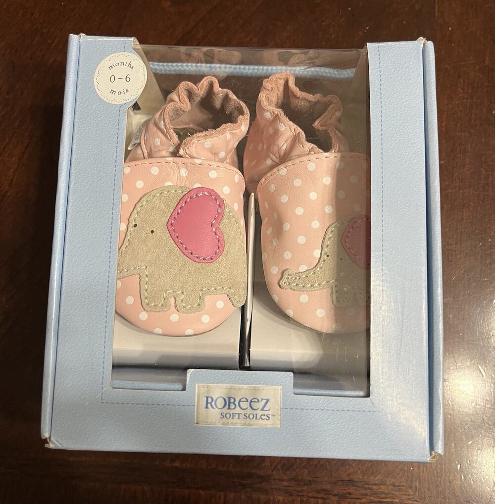 Robeez Little Peanut Pastel Pink Elephant Soft Soles Infant Size 0-6 Months